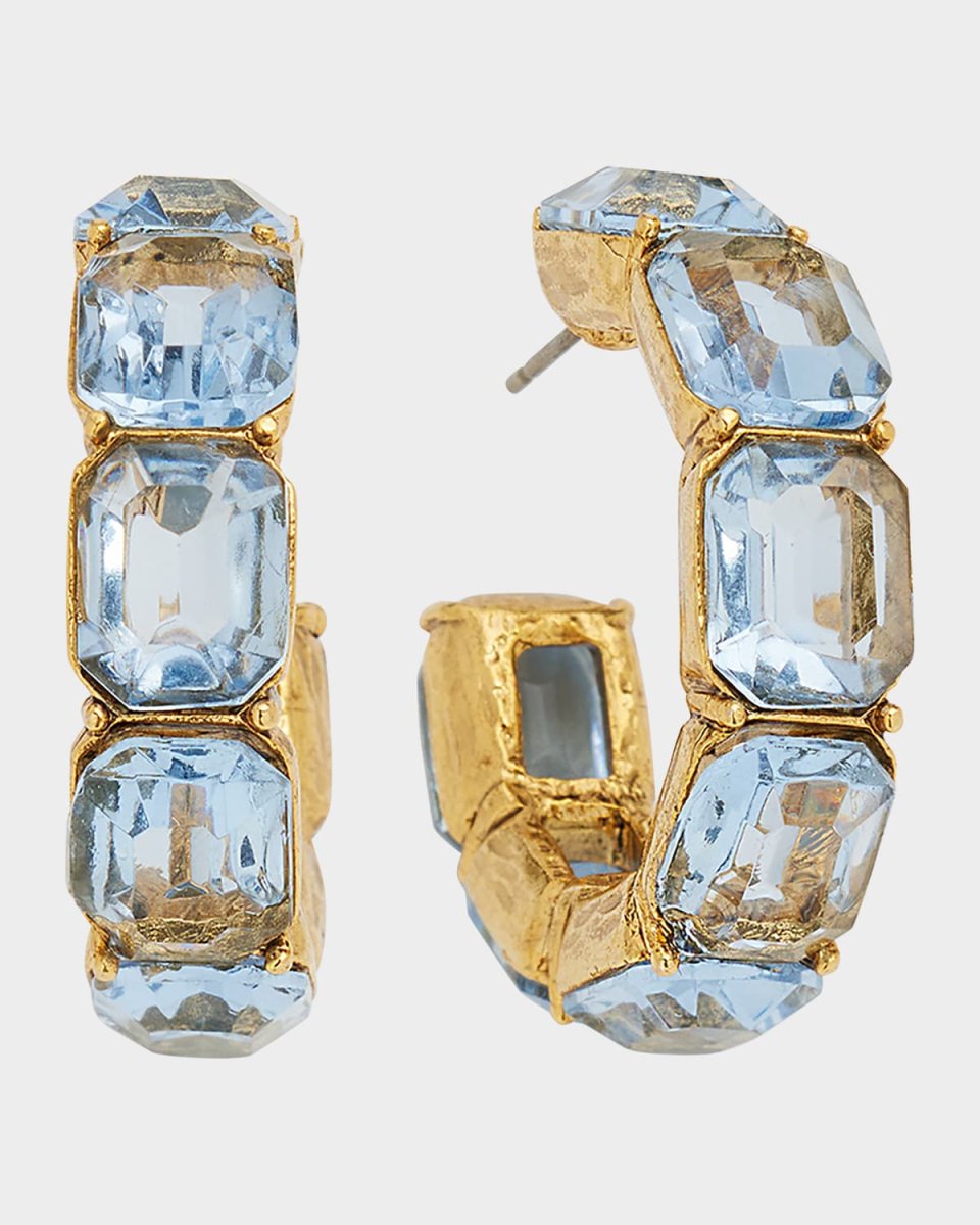 Baguette Crystal Hoop Earrings, Watermelon/Rainbow